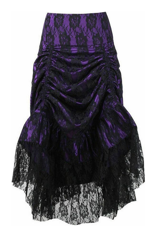 Wet Look Overbust Corset Purple W/Lace Overlay