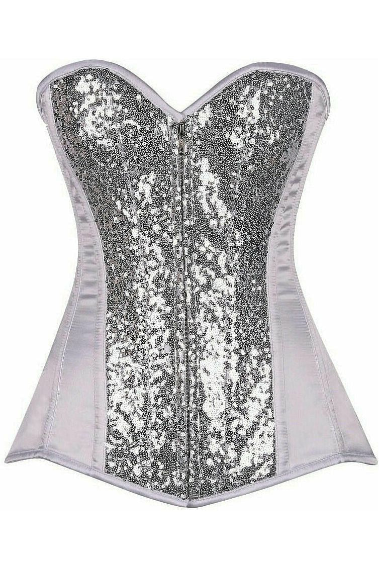 White Floral Sequin Boned Corset, Tops