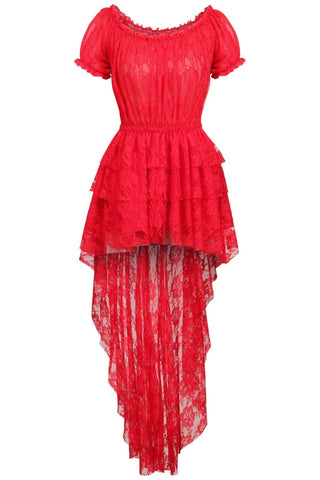 Red High Low Lace Dress