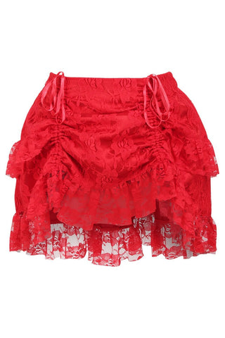 Red Lace Ruched Bustle Skirt