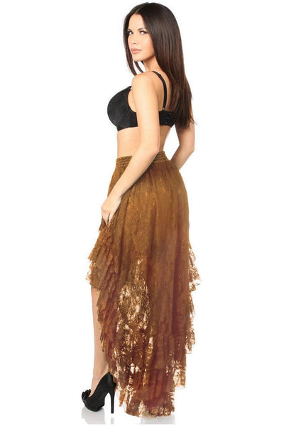 Brown High Low Lace Skirt