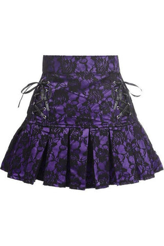 Purple Satin w/Black Lace Overlay Lace-Up Skirt