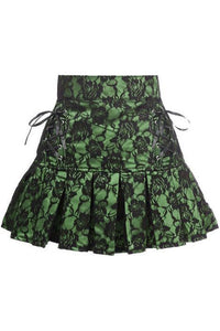 Green Satin w/Black Lace Overlay Lace-Up Skirt