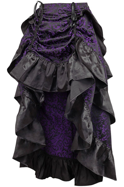 Purple/Black Brocade Adjustable High Low Bustle Skirt