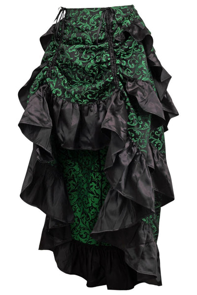 Green/Black Brocade Adjustable High Low Bustle Skirt