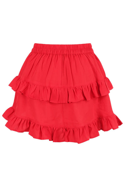 Red Crepe Ruched Bustle Skirt