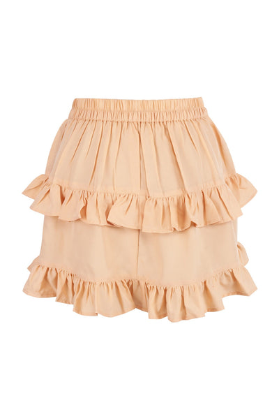 Beige Crepe Ruched Bustle Skirt