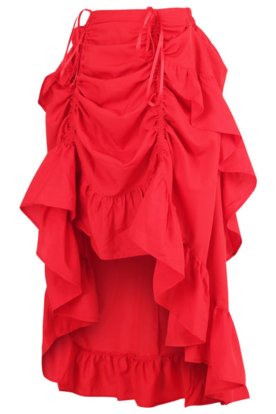 Red Crepe Adjustable High Low Skirt