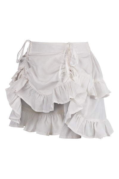 White Crepe Ruched Bustle Skirt