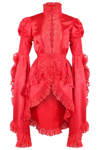 Red Satin & Lace Ruffled Jacket