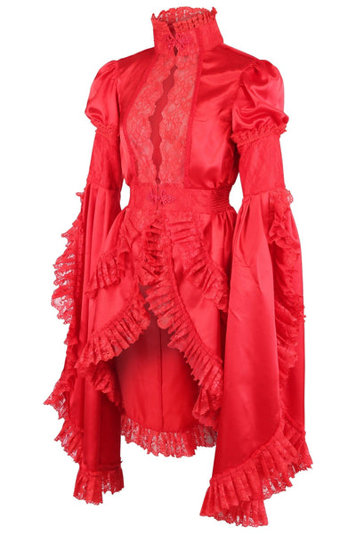 Red Satin & Lace Ruffled Jacket