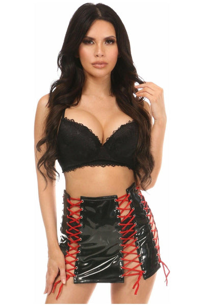 Black Patent Lace-Up Skirt w/Red Lacing - Daisy Corsets