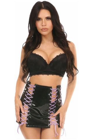 Black Patent Lace-Up Skirt w/Lt Purple Lacing - Daisy Corsets