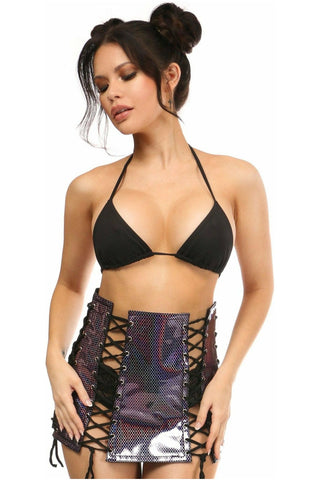 Rainbow Fishnet Pattern PVC Lace-Up Skirt - Daisy Corsets