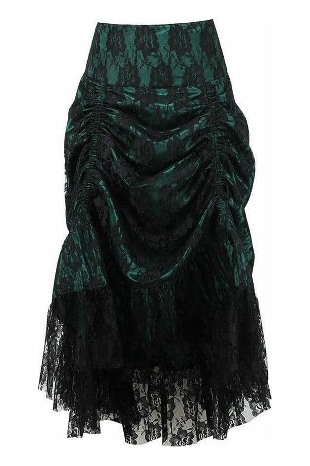 Dark Green w/Black Lace Overlay Ruched Bustle Skirt - Daisy Corsets