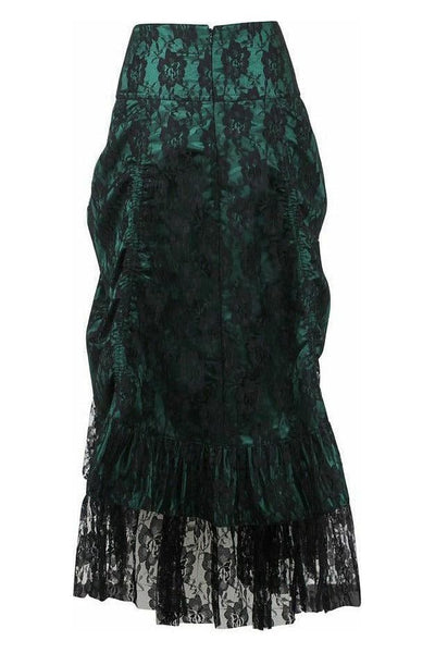 Dark Green w/Black Lace Overlay Ruched Bustle Skirt - Daisy Corsets