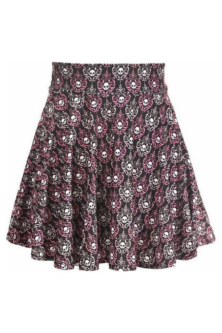 Pink & White Skulls Stretch Lycra Skirt