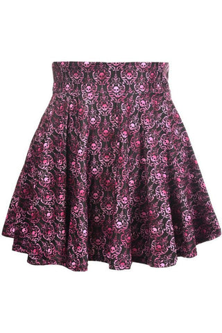 Purple Skulls Gothic Print Stretch Lycra Skirt