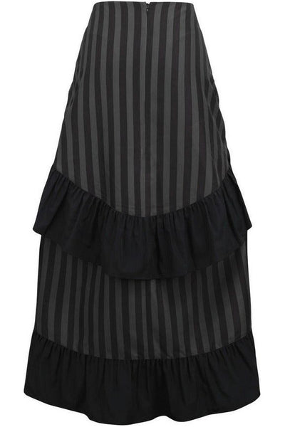 Black/Grey Stripe Adjustable High Low Skirt