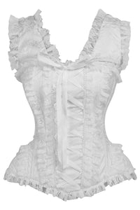 Top Drawer White Brocade & Lace Steel Boned Corset w/Cap Sleeves