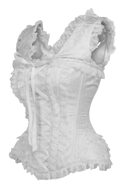 Top Drawer White Brocade & Lace Steel Boned Corset w/Cap Sleeves