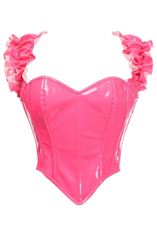 Top Drawer Steel Boned Hot Pink Patent Ruffle Sleeve Bustier Corset