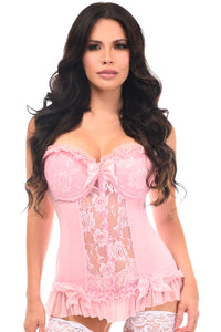 Lavish Lt Pink Lycra & Lace Hook & Eye Stretch Bustier Corset