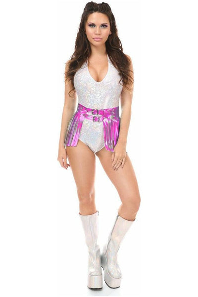 Fuchsia Hologram Fringe Mini Skirt - Daisy Corsets