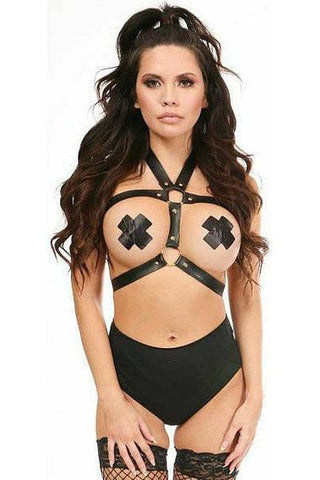 Black/Gold Vegan Leather Body Harness - Daisy Corsets