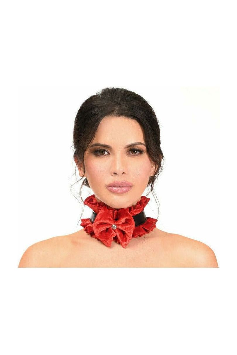 Kitten Collection Red Velvet & Faux Leather Choker - Daisy Corsets