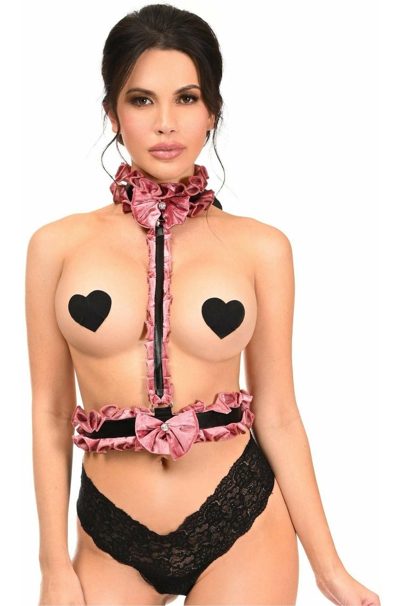 Kitten Collection Dusty Rose Velvet Single Strap Body Harness - Daisy Corsets