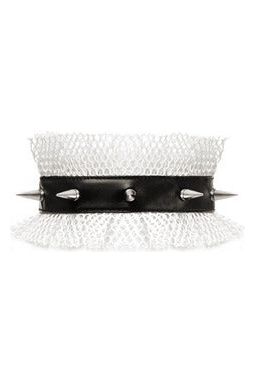 Kitten Collection White/Black Fishnet Spike Choker