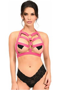 Hot Pink Stretchy Body Harness w/Gold Hardware - Daisy Corsets