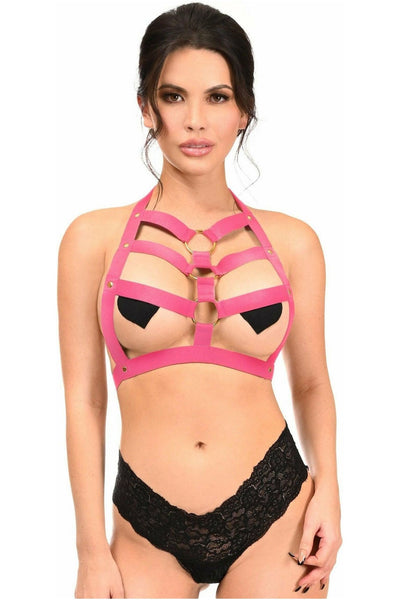 Hot Pink Stretchy Body Harness w/Gold Hardware - Daisy Corsets