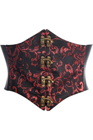 Lavish Black/Red Swirl Brocade Corset Belt Cincher w/Clasps