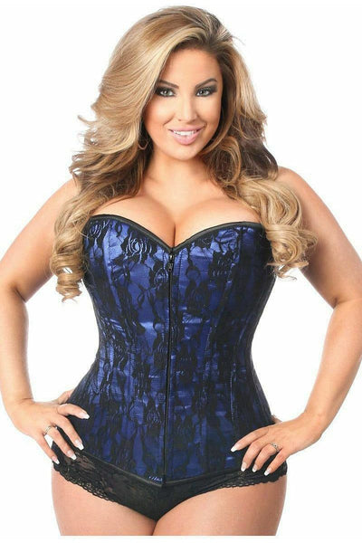 Lavish Blue Lace Front Zipper Corset - Daisy Corsets