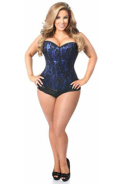 Lavish Blue Lace Front Zipper Corset - Daisy Corsets