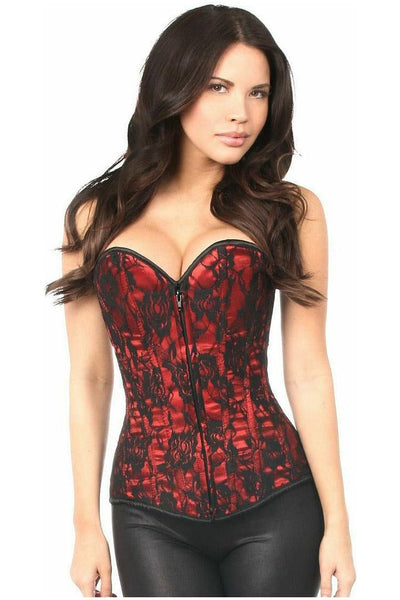 Lavish Red Lace Front Zipper Corset - Daisy Corsets