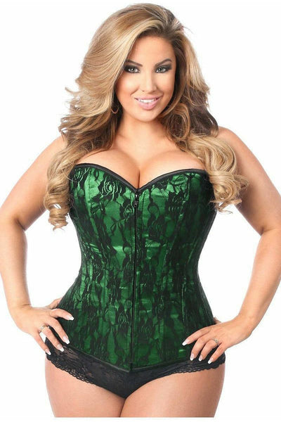 Lavish Green Lace Front Zipper Corset - Daisy Corsets