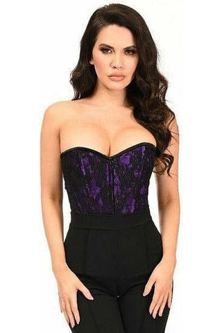 Lavish Purple Lace Front Zipper Corset - Daisy Corsets