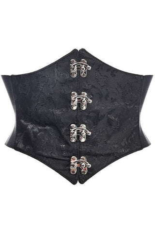 Lavish Black/Black Swirl Brocade Corset Belt Cincher w/Clasps