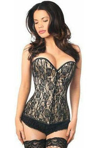 Lavish Tan Lace Front Zipper Corset - Daisy Corsets