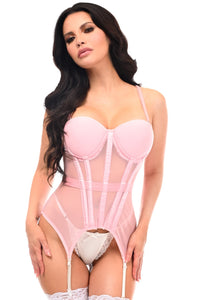 Lavish Lt Pink Mesh Underwire Bustier Corset w/Garters