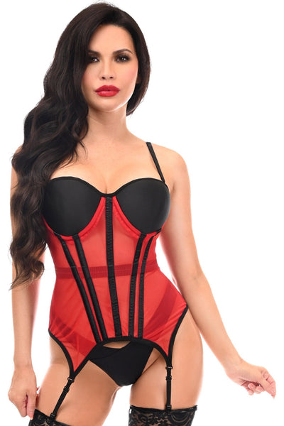 Lavish Red/Black Mesh Underwire Bustier Corset w/Garters