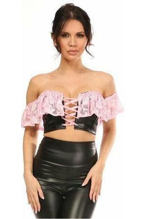 Lavish Lt Pink Lace & Faux Leather Bustier Top - Daisy Corsets