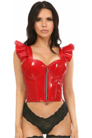 Lavish Red Patent Bustier Top w/Ruffle Sleeves - Daisy Corsets