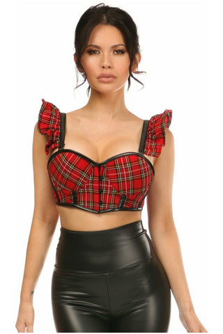 Lavish Red Plaid Underwire Bustier Top w/Removable Ruffle Sleeves - Daisy Corsets