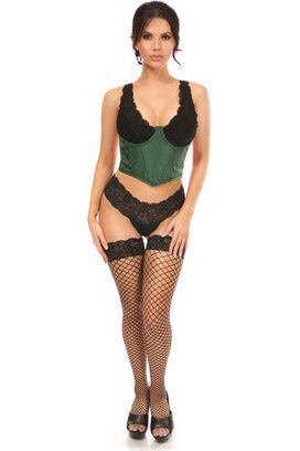 Lavish Dark Green Brocade Open Cup Waist Cincher