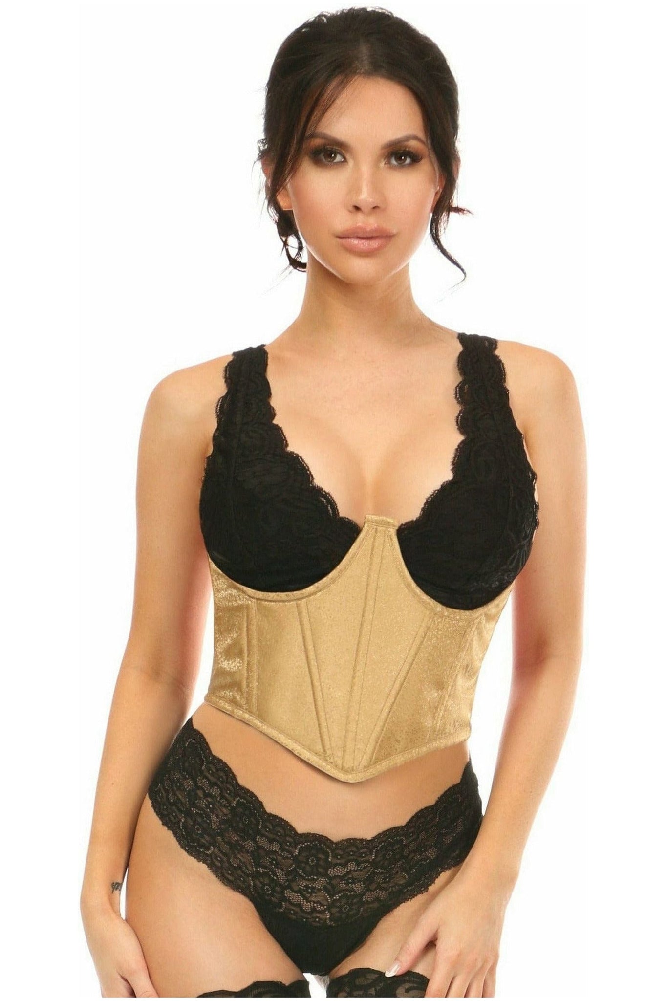 Lavish Gold Brocade Open Cup Waist Cincher