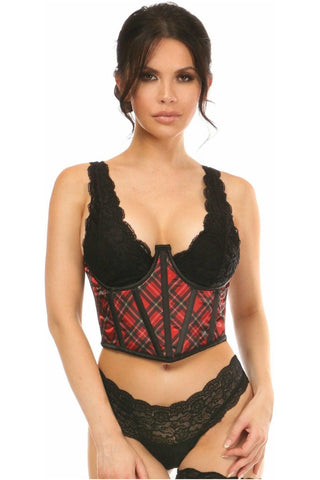 Lavish Red Plaid Satin Open Cup Waist Cincher - Daisy Corsets